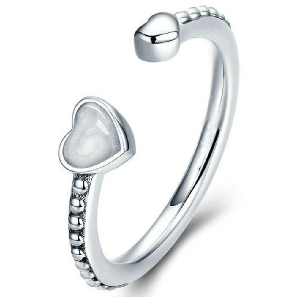 💎Sweet Double Heart Open Resizable Baguette Silver Heart Ring for Women, VIP126
